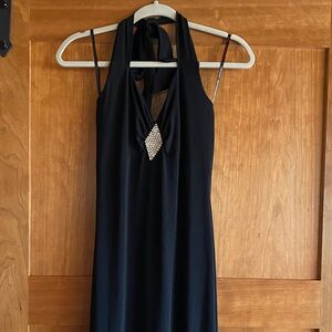 Jessica McClintock Black Backless Dress with Rhinestone Accent